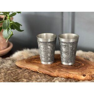 Two Zinn Becker‎ stgt Pewter cup Neuer Marktplatz 1828 - 1978 german mint julep